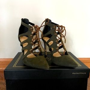Daya by Zendaya Green Sueded Textile Lace-Up Dress Pumps Women Size 6